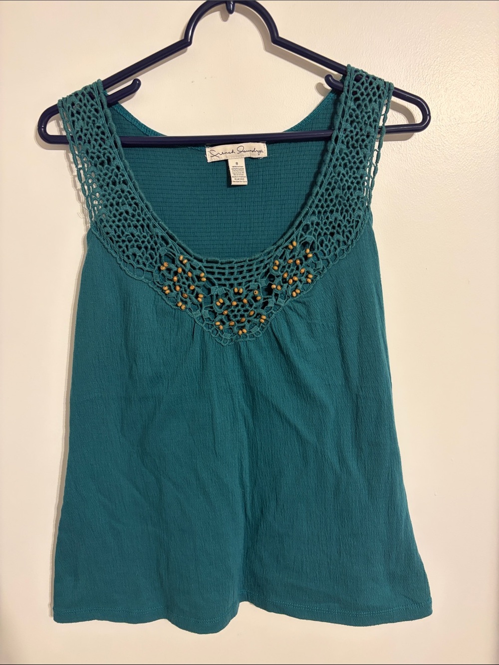 French Laundry Teal Crochet-Neck Tank Top